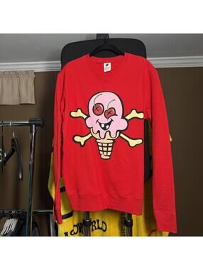 Ice Cream Red Graphic Sweatshirt with Cones and Bones Design